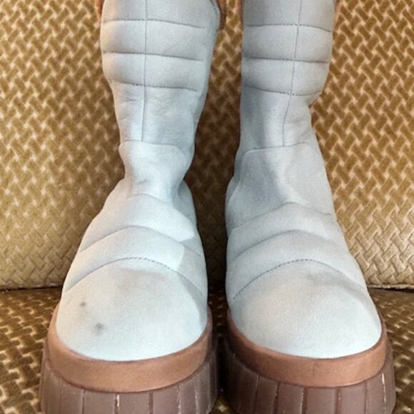 Free People Fable Faux Fur Leather Sky Blue Suede Platform Lug Sole Boots NEW - Picture 7 of 16
